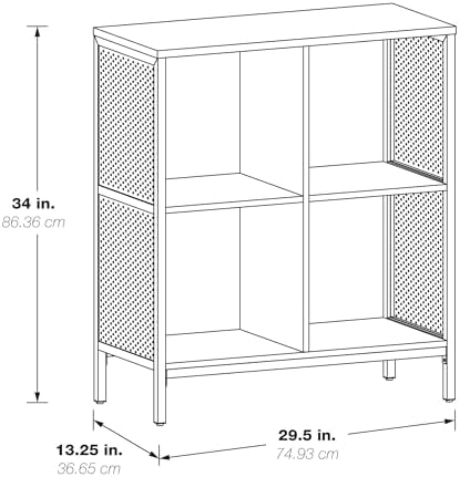 OSP Home Furnishings Ace Contemporary Modern Storage Bookcase with Shelves, 2- Shelves, 4 Cubes, River Oak Finish