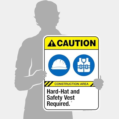 Hard-Hat and Safety Vest Required Sign, ANSI Caution Sign,