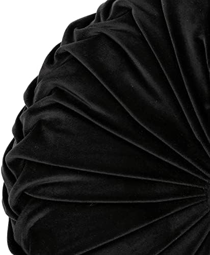 Lush Decor Round Pleated Soft Velvet Decorative Throw Pillow, 1 Count, 15" Diameter, Black - Plush Round Pillow, Seat Cushion, Decorative Pillows for Bed, Couch, Or Chair (Pack of 2)