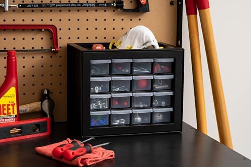 IRIS USA 16-Drawer Small Drawer Organizer, Garage Desk Storage, Black