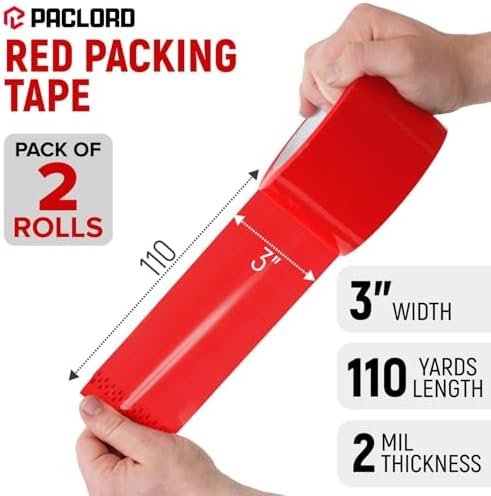 3" x 110 Yards Red Packing Tape, 2 Rolls - 2.0 Mil Carton Sealing Tape