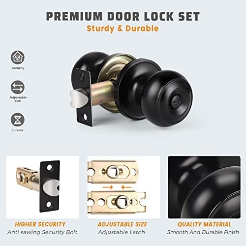 KNOBWELL Black Door Knobs - 18 Pack, Round Matte Black Privacy Door Knobs with Lock, Keyless Turn Lock for Bedroom or Bathroom Interior Doors