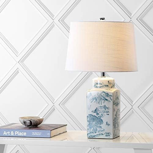 JONATHAN Y Audrey 24.5" Chinoiserie Square Ceramic Table Lamp, Blue/White