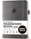 Clever Fox Password Book with Alphabetical Tabs, 5.3"x7.7" Keeper Grey