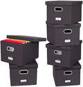 Internet's Best Collapsible File Storage Organizer with Lid - Decorative Linen Filing & Storage Office Box – Hanging Letter/Legal Folder – Home Office Bins Cabinet – Charcoal Container - 6 Pack
