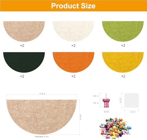 24PCS 11.8" Large Semi-Circle Felt Cork Board Tiles, Geometric Bulletin Boards with 50 Pushpins, 35 Adhesive Tabs for Office School Home Wall Decor Stickers Memos Photos Display (Semicircle)