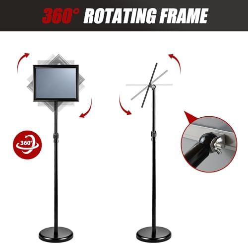 1Pack Sign Holder Stand-8.5x11 inch，Adjustable Sign Stands For Display，Heavy Duty Floor Standing Sign Holder Stand Aluminum for Retail Store，Museum，Volunteer Cctivities（Black）