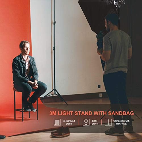 Neewer Light Stands 10 Feet/3 Meters, Pro Heavy Duty Spring Cushioned, All Metal Locking Collars, Set of 2 (Black Finish) with Carry Bags and Sandbags for Photo Video Photography HTC Vive, etc