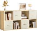 EXPERLAM 8 Cube Storage Organizer - Solid Wood Bookshelf with 4 Storage Bins, Cube Shelf with 2 Removable Back Panels, Vertical or Horizontal Bookcase, Open Book Shelf for Bedroom, Living Room, Office