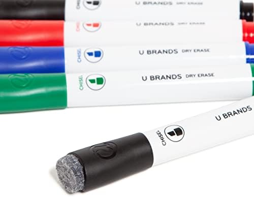 U Brands Dry Erase Markers with Eraser, Chisel Tip, Assorted, 5 Count