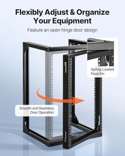 VEVOR 15U Open Frame Server Rack, Free Standing or Wall Mount Rack with 180 Degrees Gate Swing, Network Rack for 19" IT Equipment & A/V Devices
