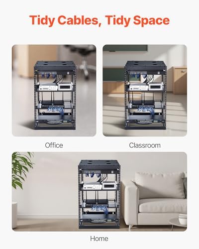 VEVOR 16U Open Frame Server Rack & Network Rack, Wall Mounted or Floor Standing, Heavy Duty 4 Post, with 2PCS Vented 1U Shelves & Mounting Hardware, Holds All 19'' Networking IT Equipment AV Gear