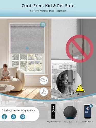 SmartWings Motorized Smart Roller Shades, 100% Blackout Safari Rock Grey
