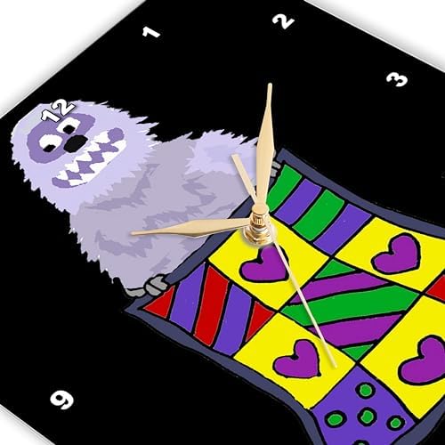 3dRose Wall Clock Silent - 13 inch - Funny Cute Abominable Snowman Quilter Creating Quilt Quilting Cartoon - Sports and Hobbies