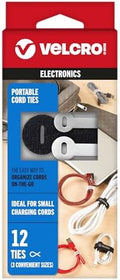 VELCRO Brand Portable Cord Organizer Ties | Organize Headphone Wires, Charging Cables, Power Cords in Backpacks Briefcases and Travel Bags | 3 Sizes and Colors, 12 pcs, 12pk Cord Ties