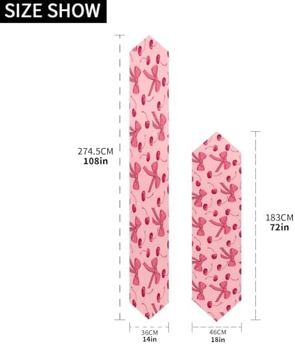 ALAZA Double-Sided Pink Bow Cherry Table Runner 14x108 Inches Long,Table Cloth Runner for Wedding Birthday Party Kitchen Dining Home Everyday Decor