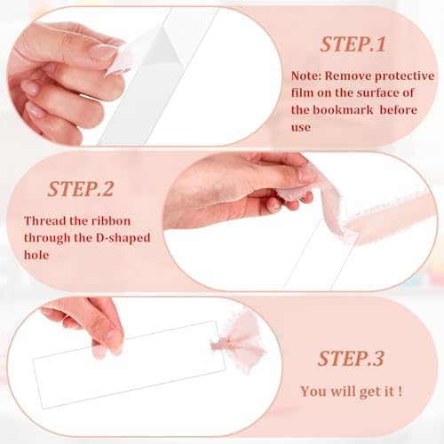 Yeaqee 100 Pcs Rectangle Shaped Clear Acrylic Bookmark Blanks with Ribbon
