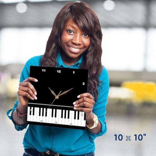 3dRose Black Piano Edge - Baby Grand Keyboard Music Design for Pianist Musical Player and Musician Gifts - Wall Clock, 10 by 10-Inch (DPP_112947_1)
