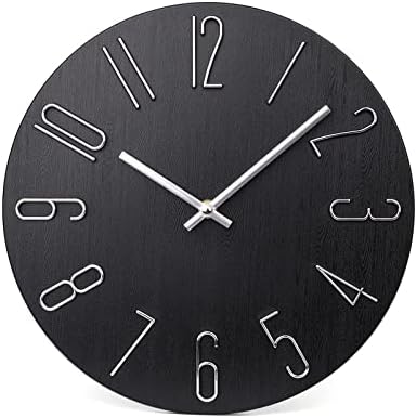 jomparis Black Wall Clock Modern Style Plastic Wooden Wall Clocks Decor 12 Inch Silent Non-Ticking for Office Home Bedroom