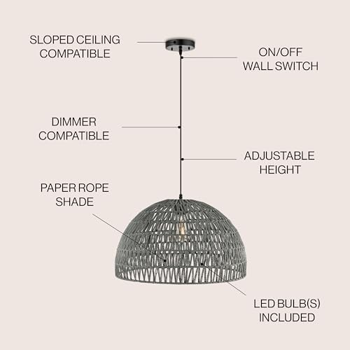 JONATHAN Y Campana 1-Light Pendant Dome Ceiling Lamp, 20", Gray