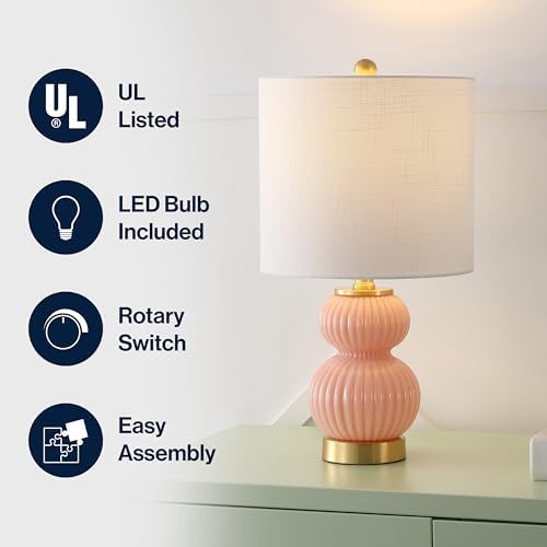 JONATHAN Y Daphne Ribbed Gourd Metal/Glass Table Lamp 20", Pink