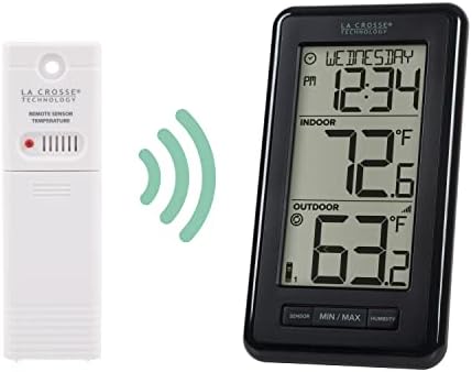 La Crosse Technology 308-43647-INT Digital Black Wireless Thermometer with Indoor Humidity, LCD