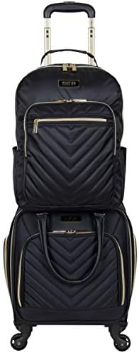 Kenneth Cole REACTION Chelsea 2-Piece Bundle - 17" 4-Wheel Spinner Underseat Carry-On Luggage & Matching 15" Laptop Backpack, Black