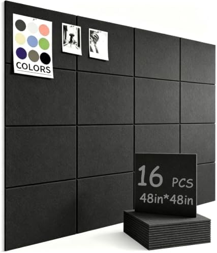 48" x 48" Cork Board Alternative, 16 Pack Felt Bulletin Board Tiles with 30 Adhesive Tabs Wall Push Pin Board for Office Classroom Bedroom Decor