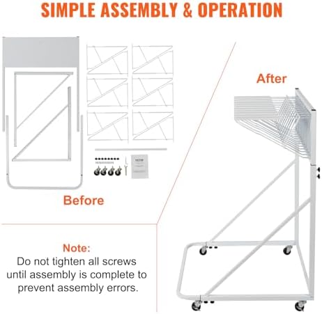 VEVOR Mobile Blueprint Storage Rack, Plan Holder with 12 Pivot Brackets, Mobile Blueprint Holder Adjustable Height & Length, Poster Display Rack for Office and Home (Rack Only Without Clamps)