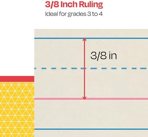 School Smart Zaner-Bloser Writing Paper, Handwriting Practice Lined Paper, Grade 3 to 4 Learning, 3/8 Inch Rule, 8 x 10-1/2 Inches, 500 Sheets