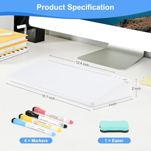 Desktop Glass Whiteboard with Storage, Desk Dry Erase White Board Stand
