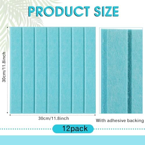 Honoson 12 Pack Felt Bulletin Board Self Adhesive Wall Tiles, Lake Blue