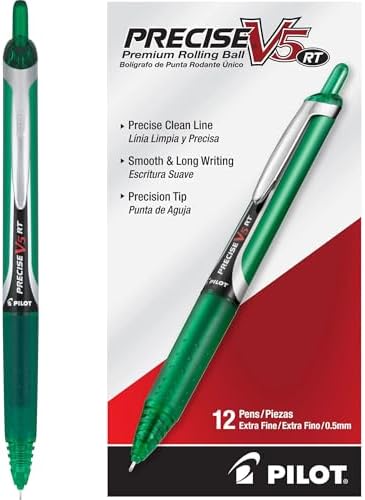 PILOT Precise V5 RT Rollerball Pens, Green, Pack of 12