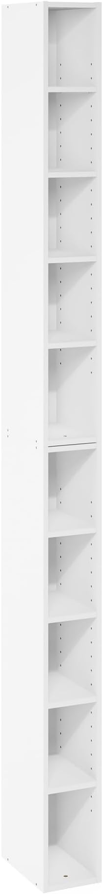 Furinno Fulda Book Shelf, 10-Tier Bookshelf, Space Saving Storage Shelf Bookcase, 9.2 x 5.9 x 78.7, for Living Room, Bedroom, Home Office, White