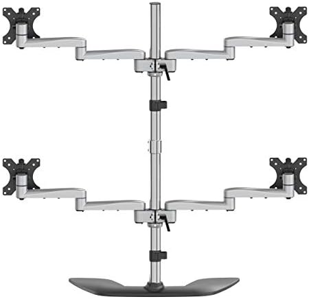 StarTech.com Desktop Quad Monitor Stand - Ergonomic VESA 4 Monitor Arm (2x2) up to 32" (17.6lb/8kg) - Free Standing Articulating Universal Pole Mount - Height Adjustable/Tilt/Swivel/Rotate (ARMQUADSS)
