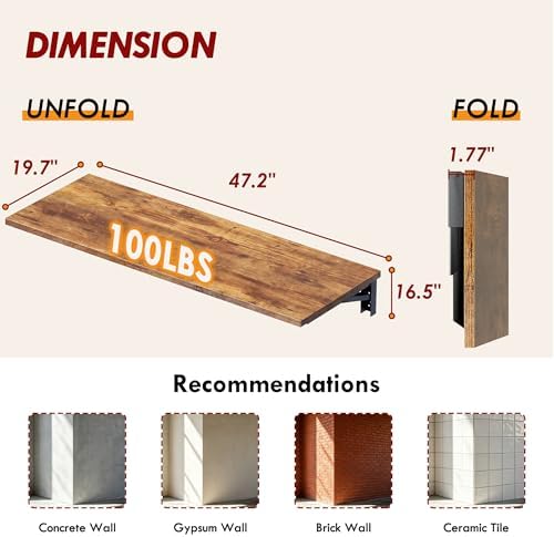 Need 47x20 Inch Wall Mounted Folding Table for Office Laundry Retro