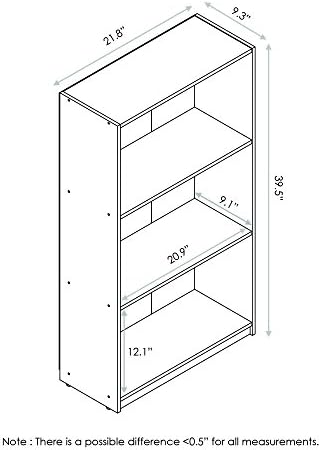 Furinno Basic 3-Tier Book Shelf with Open Shelves, Sonoma Oak