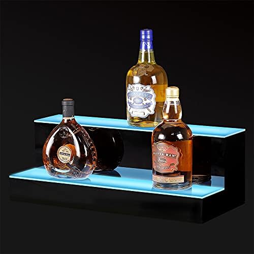 MESAlLUP Acrylic 20 Inch 2 Tier LED Liquor Bottle Display Shelf, Lighted Bar Shelves with APP or Remote Control, Mulit Color Lighting for Home Mini Bars Decor, Restaurants & Party Use