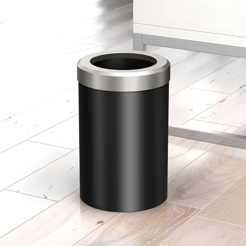 Gatco Small Bathroom Trash Can with Lid, Round 3 Gallon Stainless Steel Wastebasket, Under Sink, Matte Black and Satin Nickel, for Bathroom, Bedroom, Office (1912SN)
