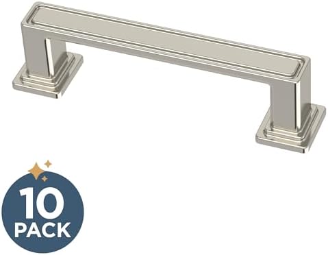 Franklin Brass 10 Pack Polished Nickel Cabinet Handles 3 inch (76mm) Kitchen Cabinet Handles and Drawer Pulls for Cupboards and Dressers | Recessed Square