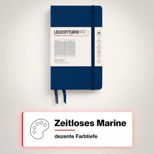 LEUCHTTURM1917 - Notebook Hardcover Pocket A6-187 Numbered Pages for Writing and Journaling (Navy, Squared)