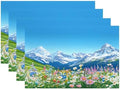 Batmerry Serene Environment Alpine Ry Linen Placemats Set of 4, Blooming Flora Mountainous Terrain Washable Table Mats for Kitchen Table Thickened Heat Insulation Dining Set Indoor Outdoor 12X18 in