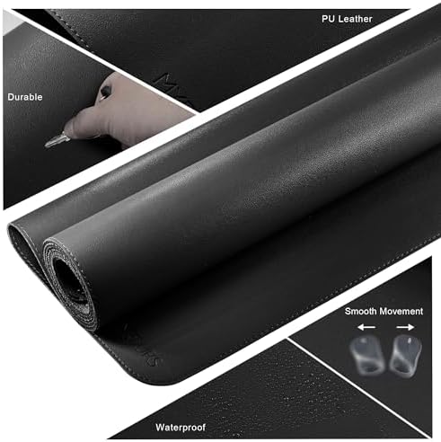 Mydours 43.3" x 15.7" XL Large Desk Mat PU Leather Gaming Mouse Pad, Black