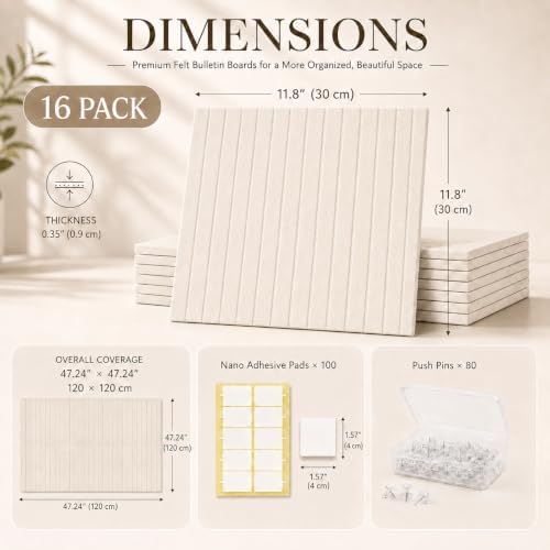 Large Oatmeal Felt Bulletin Board 16-Pack, 48" x 48" Corkboards