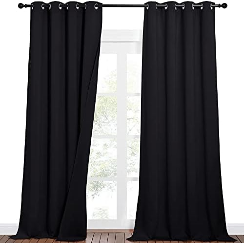NICETOWN Neighbors Noise, Light & Thermal Blocking Blackout Curtains for Theater, Studio, Room Dividers Curtains, Thick & Heavy-Duty Drapes for Necessary Privacy (52" Wide x 102" Long, Black, 2 PCs)