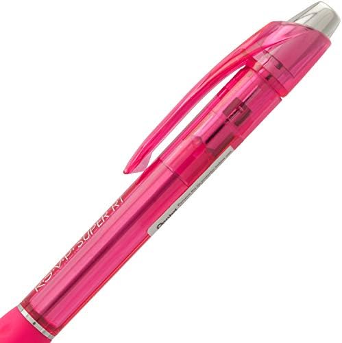 Pentel RSVP Super RT Ballpoint Pen, (0.7mm) Fine Line, Pink Ink, Box of 12 Pens (BX477-P)