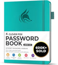Clever Fox Password Book with Alphabetical Tabs, 7"x10" Keeper Turquoise