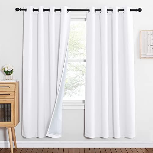 NICETOWN Noise Insulation Curtain Panels, Pair of Energy Smart & 100% Blackout Drapes for Dining Room Window, Thermal Insulated Guest Room Lined Window Dressing (Pure White, 52 x 72 inch)