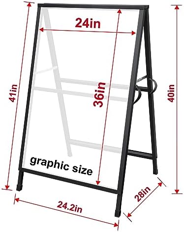 Pionites Heavy Duty Slide-in Folding A Frame Sign Sidewalk Sign 24x 36 Inch Steel Metal Double-Side Pavement sign Corrugated Plastic Poster (1, Black, 24''X36''(Frame Only))