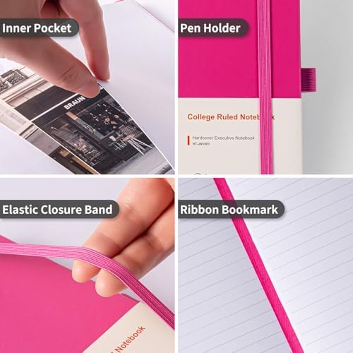Heture Hardcover Notebooks, 6 Packs A5 Lined Journals Notebook for Writing 160 Pages, 8.2 x 5.5 inch, 6 Colors Classic Ruled Notebooks for College/Work/Travel (Fuchsia, 1 Pack)